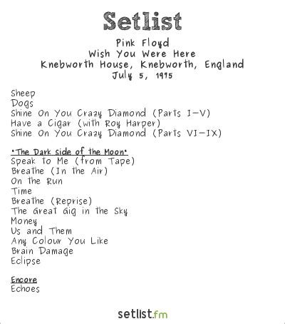 Pink floyd setlists. Things To Know About Pink floyd setlists. 